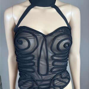 Black Mesh Halter Bodysuit